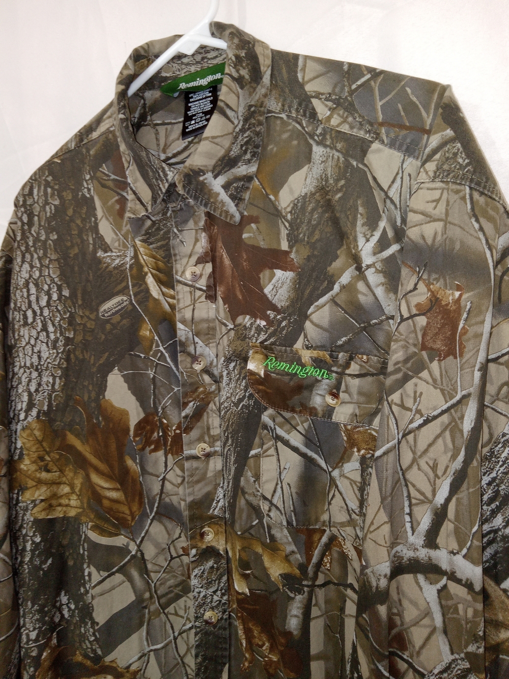 Remington Realtree Green Hardwoods Camo Hunting Shirt Mens XL Long Sleeve Cotton - Picture 2 of 12